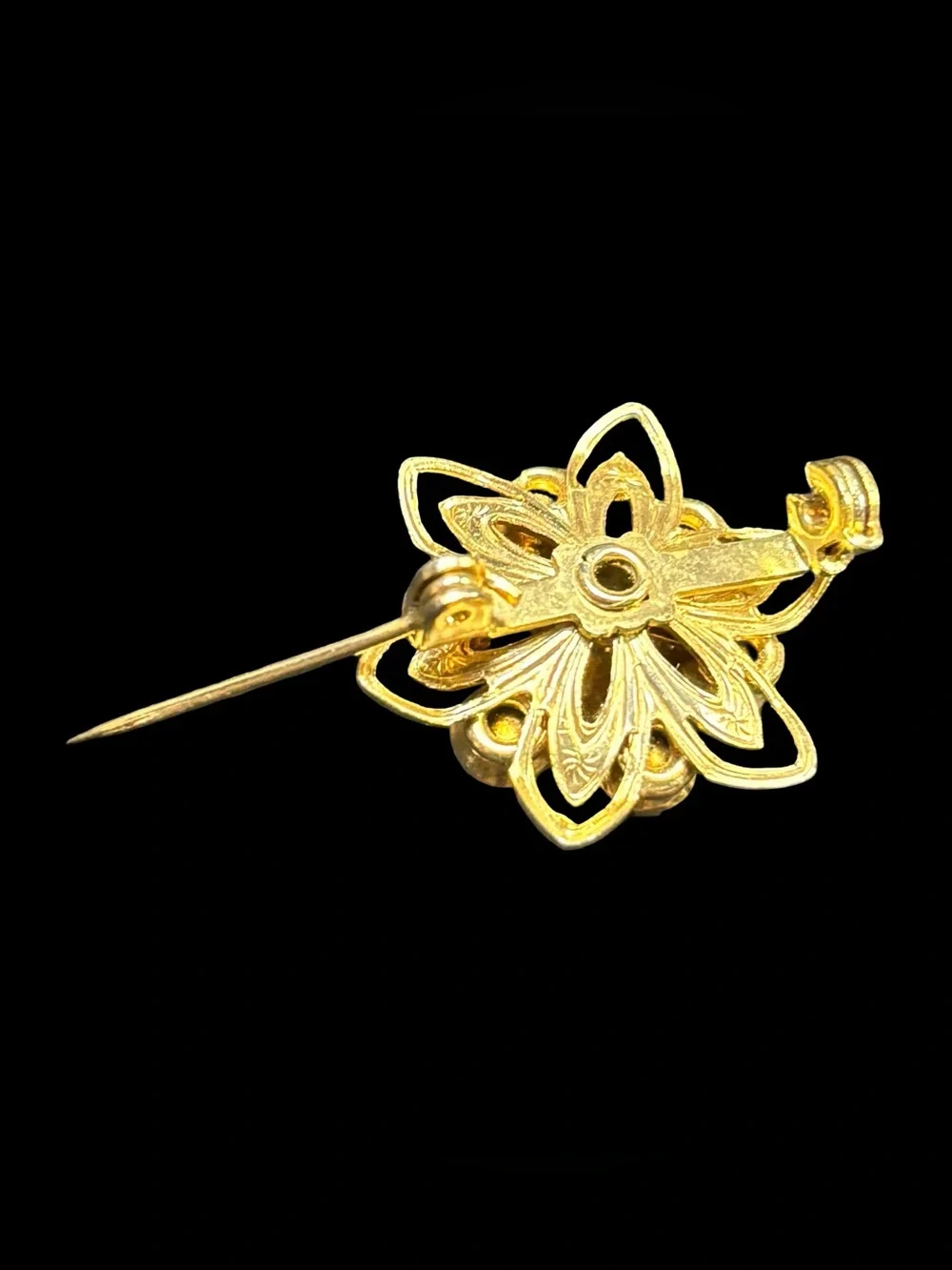 Vintage Uranium Glass Flower Brooch UV Reactive Peridot Rhinestone